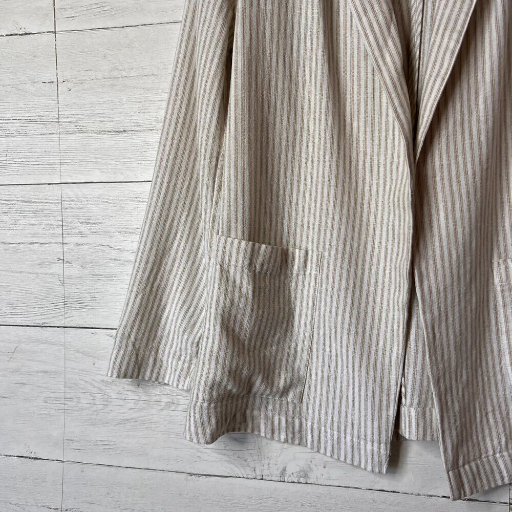 Caslon Blazer Womens SZ Small Tan & White Striped Open Front Linen Blend Coastal - Picture 10 of 16